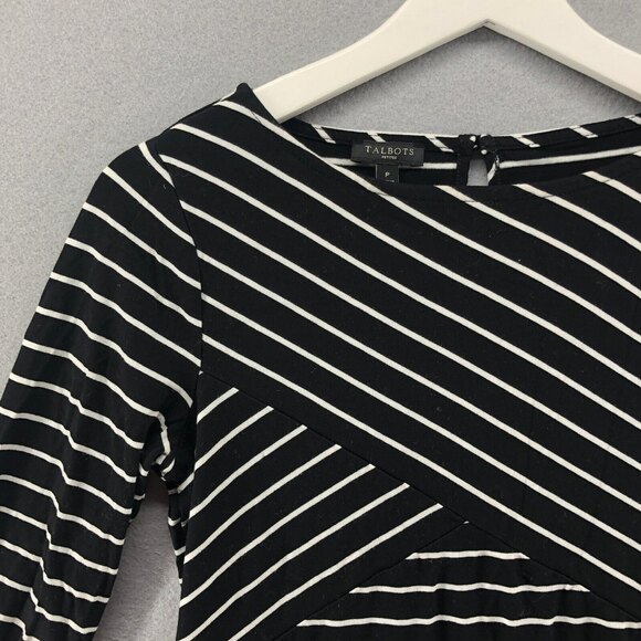 Talbots Asymmetrical Ponte Stretch Rayon T-Shirt Womens Petite Stripe Flattering - Picture 4 of 9